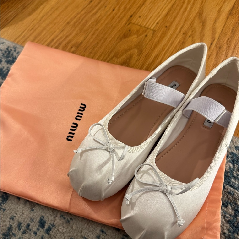 Miu Miu Ivory Ballet Flats with Bow
